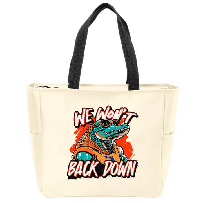 Retro We WonT Back Down Blue And Orange Gator Zip Tote Bag