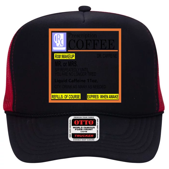 Rx Prescription Coffee Dr Caffeine Funny High Crown Mesh Trucker Hat