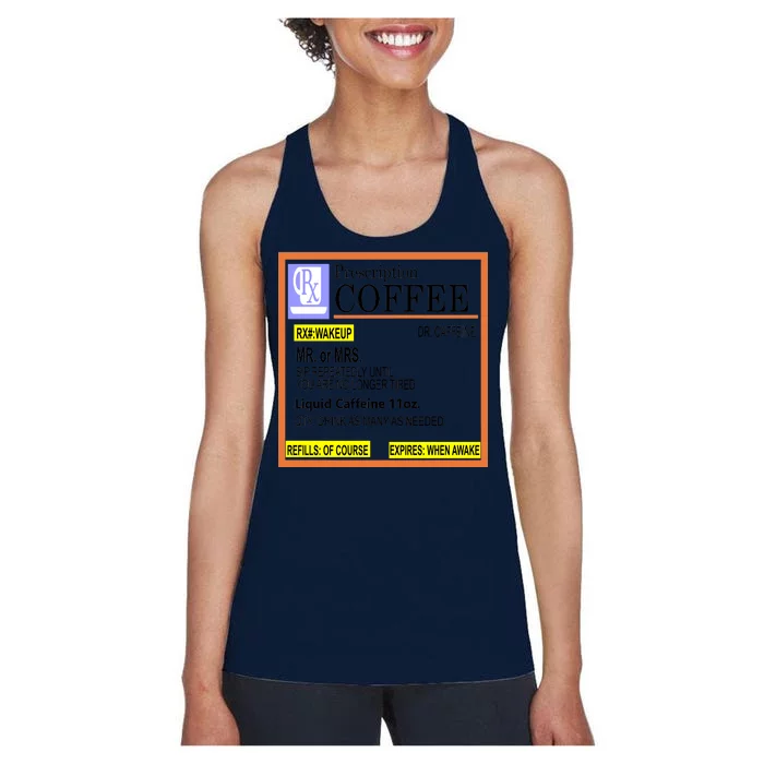 Rx Prescription Coffee Dr Caffeine Funny Women's Racerback Tank