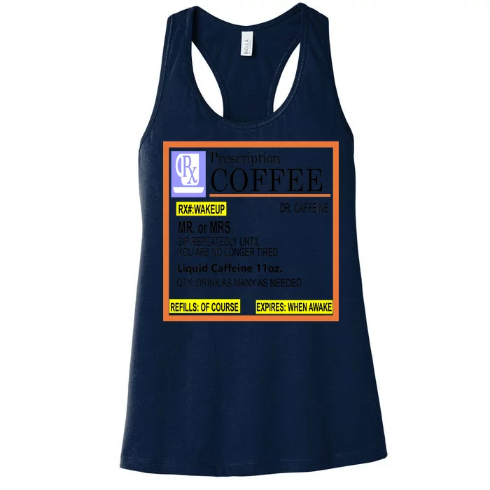 Rx Prescription Coffee Dr Caffeine Funny Women's Racerback Tank