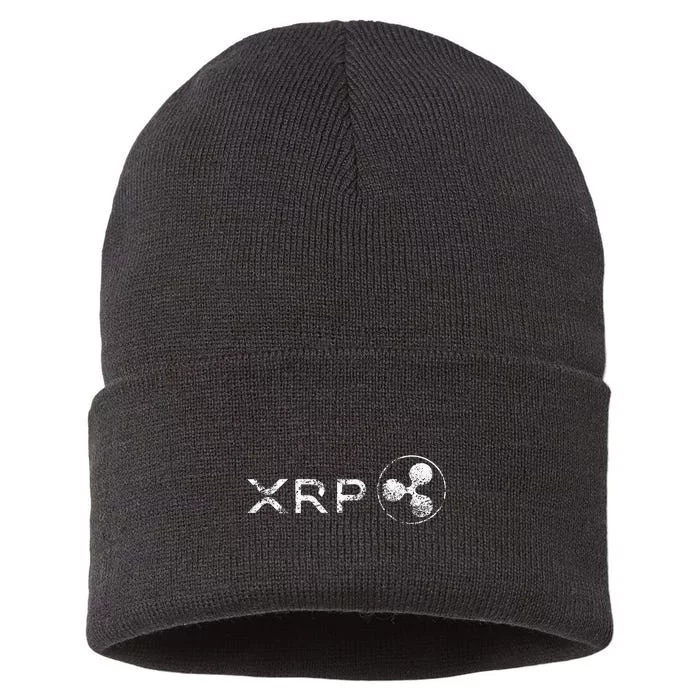 Ripple Xrp Crypto Token Blockchain Technology White Vintage Sustainable Knit Beanie