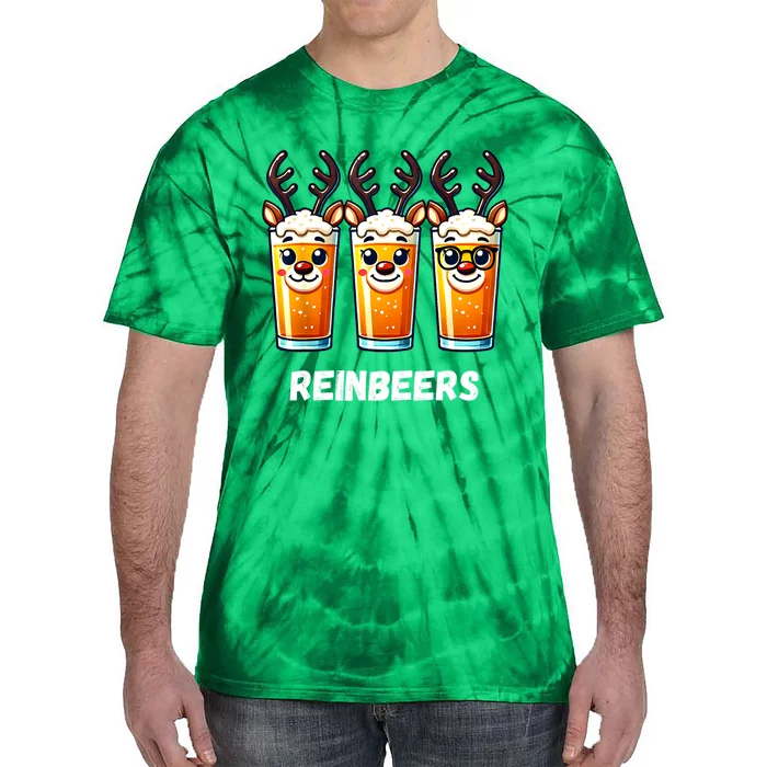 Reinbeers Xmas Funny Reindeer Beer Christmas Drinking Gift Tie-Dye T-Shirt