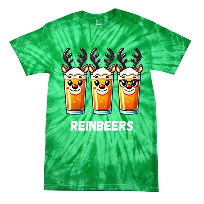 Reinbeers Xmas Funny Reindeer Beer Christmas Drinking Gift Tie-Dye T-Shirt