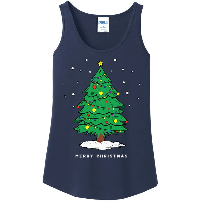 Retro Xmas Merry Christmas Tree Lights Ladies Essential Tank