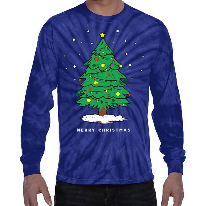 Retro Xmas Merry Christmas Tree Lights Tie-Dye Long Sleeve Shirt