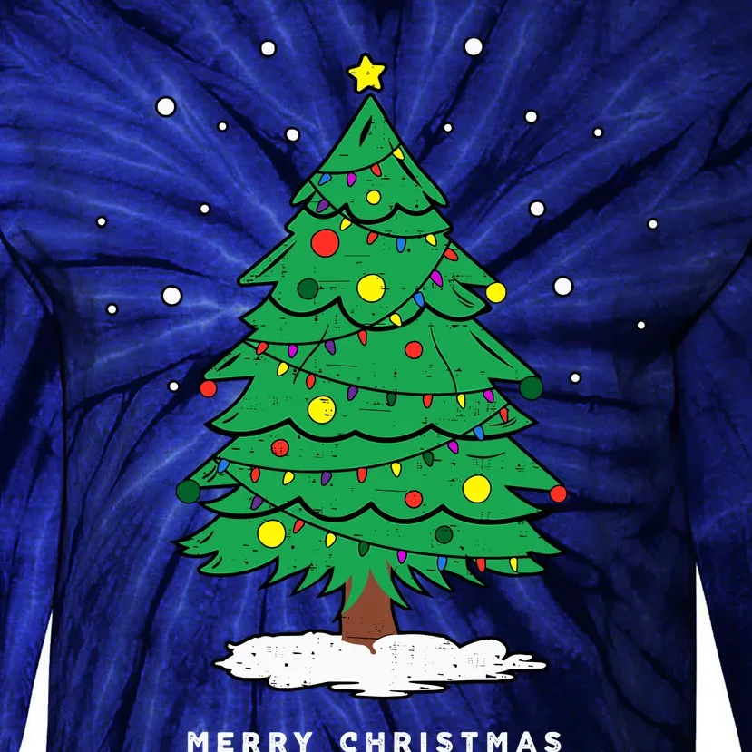 Retro Xmas Merry Christmas Tree Lights Tie-Dye Long Sleeve Shirt