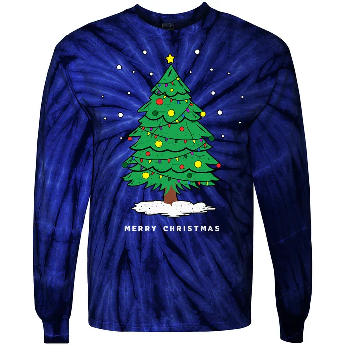 Retro Xmas Merry Christmas Tree Lights Tie-Dye Long Sleeve Shirt