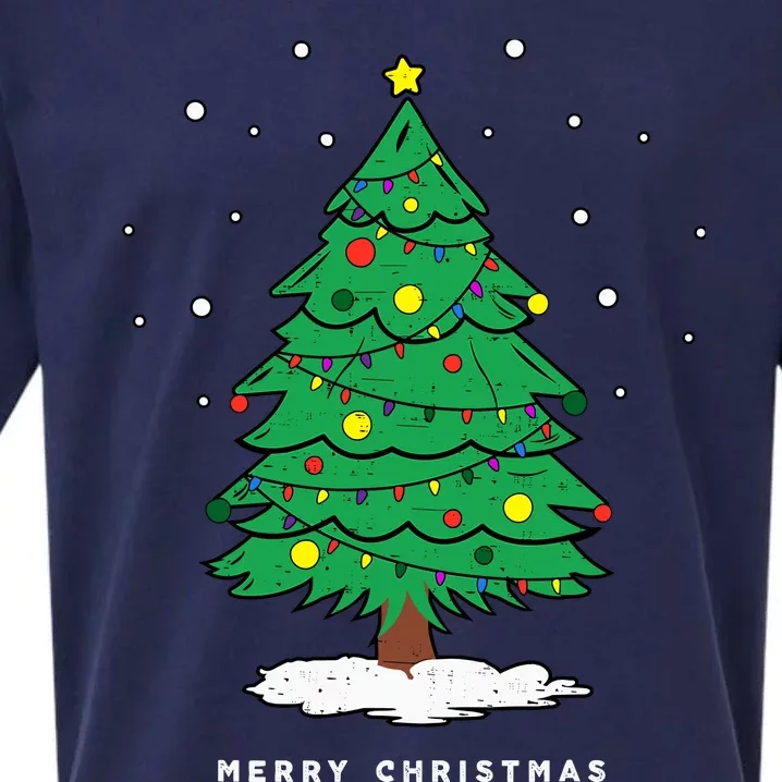 Retro Xmas Merry Christmas Tree Lights Sueded Cloud Jersey T-Shirt