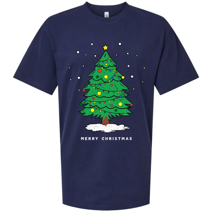 Retro Xmas Merry Christmas Tree Lights Sueded Cloud Jersey T-Shirt