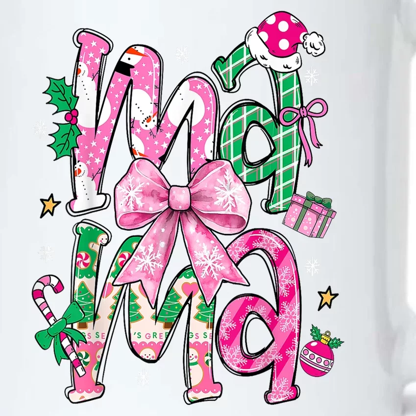 Retro Xmas Mama Coquette Bows Christmas Pajamas Gift Black Color Changing Mug