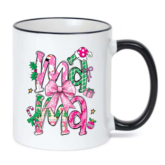 Retro Xmas Mama Coquette Bows Christmas Pajamas Gift Black Color Changing Mug