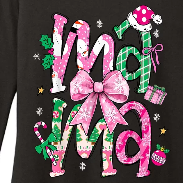 Retro Xmas Mama Coquette Bows Christmas Pajamas Gift Womens CVC Long Sleeve Shirt