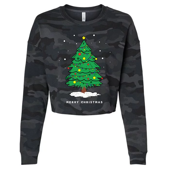 Retro Xmas Merry Christmas Tree Lights Cropped Pullover Crew