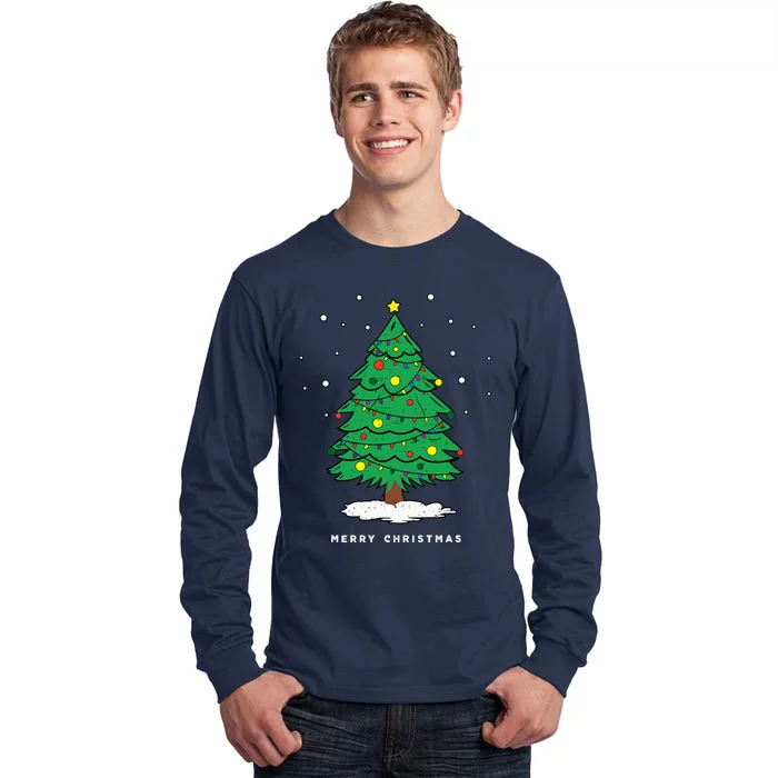 Retro Xmas Merry Christmas Tree Lights Tall Long Sleeve T-Shirt