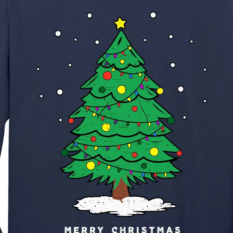 Retro Xmas Merry Christmas Tree Lights Tall Long Sleeve T-Shirt