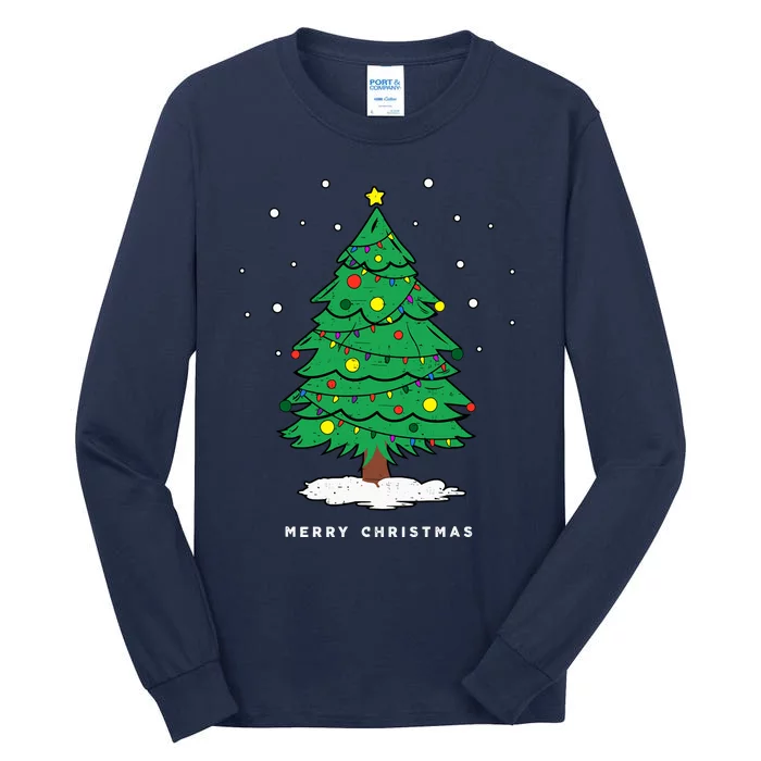 Retro Xmas Merry Christmas Tree Lights Tall Long Sleeve T-Shirt