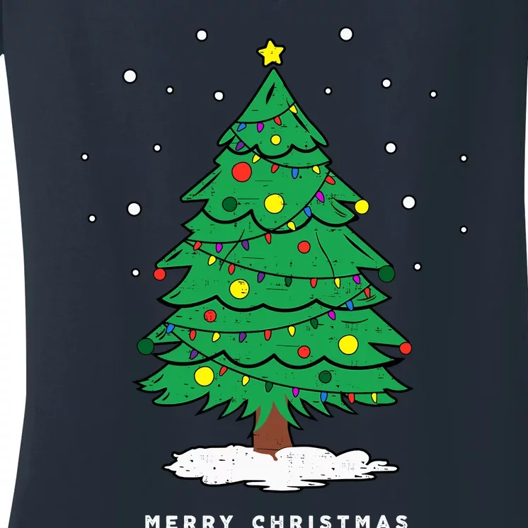 Retro Xmas Merry Christmas Tree Lights Women's V-Neck T-Shirt