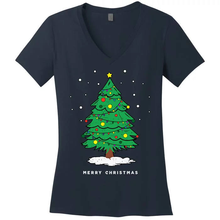 Retro Xmas Merry Christmas Tree Lights Women's V-Neck T-Shirt