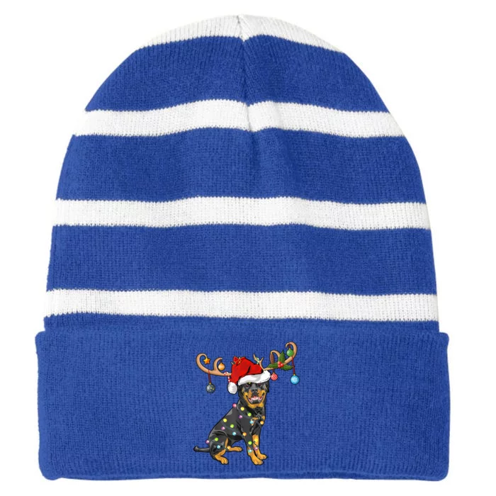 Rottweiler Xmas Santa's Reindeer Rottweiler Christmas Meaningful Gift Striped Beanie with Solid Band