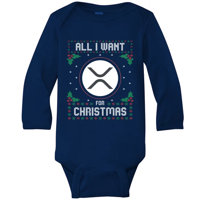 Ripple Xrp Ugly Christmas Sweater All I Want For Xmas Meaningful Gift Baby Long Sleeve Bodysuit