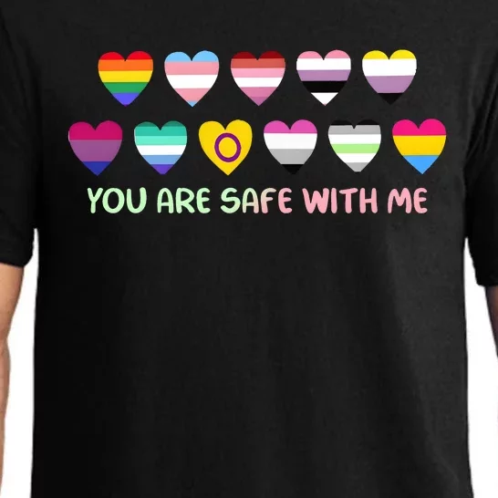 Retro You Are Safe With Me Lgbtq+ Heart Flag Pajama Set