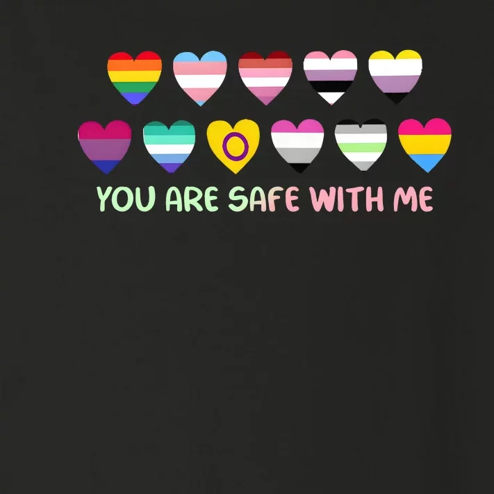 Retro You Are Safe With Me Lgbtq+ Heart Flag Toddler Long Sleeve Shirt