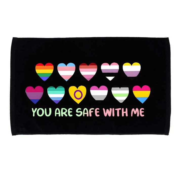 Retro You Are Safe With Me Lgbtq+ Heart Flag Microfiber Hand Towel