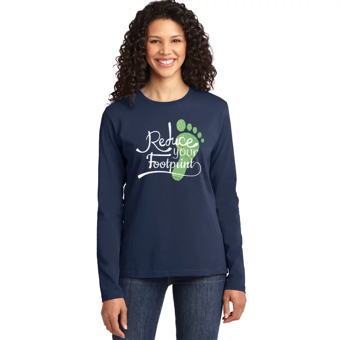 Reduce Your Carbon Footprint Earth Day Environmentalist Ladies Long Sleeve Shirt