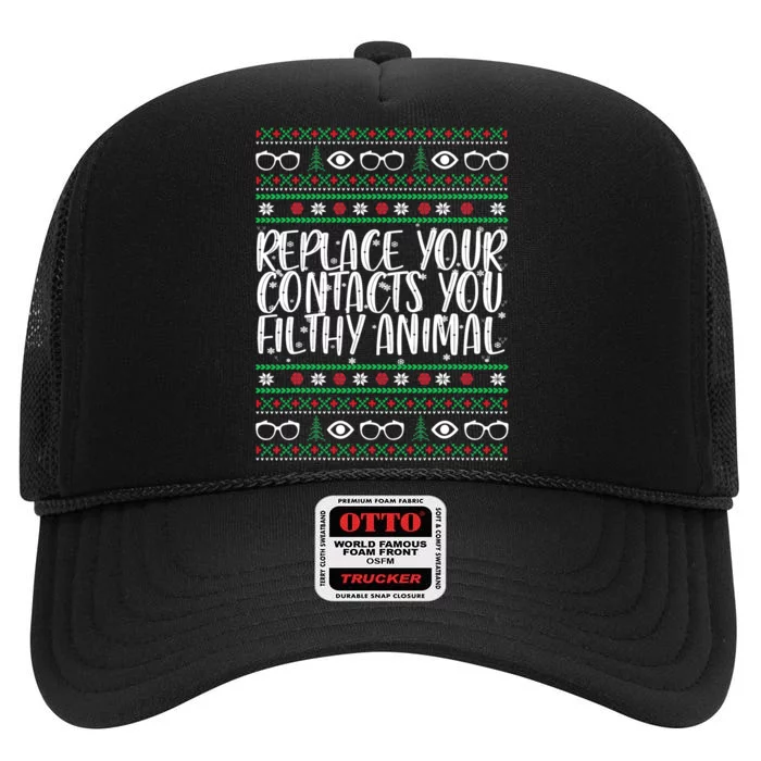 Replace Your Contacts You Animal Optometry Christmas High Crown Mesh Trucker Hat