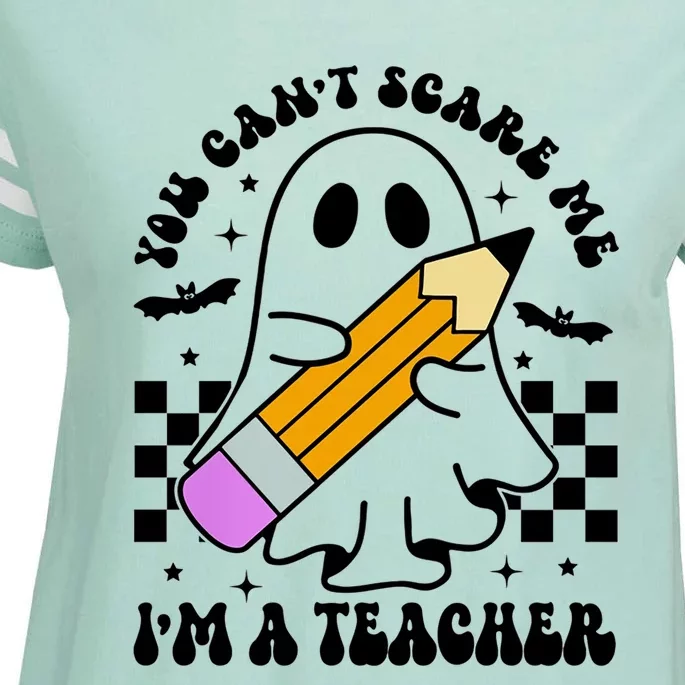 Retro You CanT Scare Me IM A Teacher Halloween Ghost Great Gift Enza Ladies Jersey Football T-Shirt