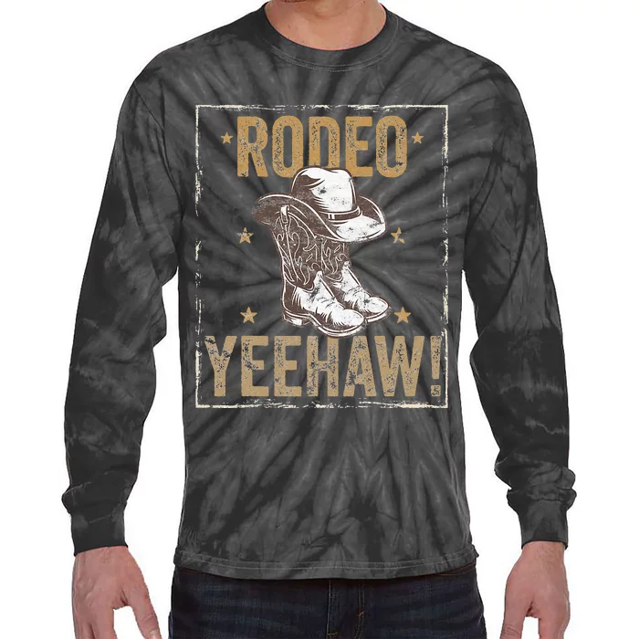 Rodeo Yeehaw Cow Cow Hat And Boot Howdy Horse Riding Tie-Dye Long Sleeve Shirt