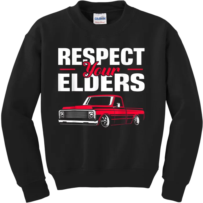 Respect Your Elders Classic Lowrider C10 Vintage Truck Kids Sweatshirt