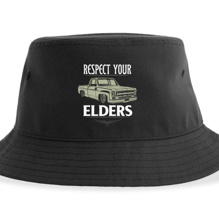 Respect Your Elders Funny Classic Pickup Truck Lovers Sustainable Bucket Hat