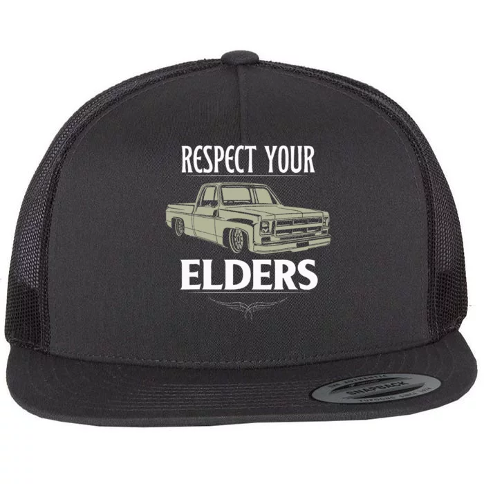 Respect Your Elders Funny Classic Pickup Truck Lovers Flat Bill Trucker Hat