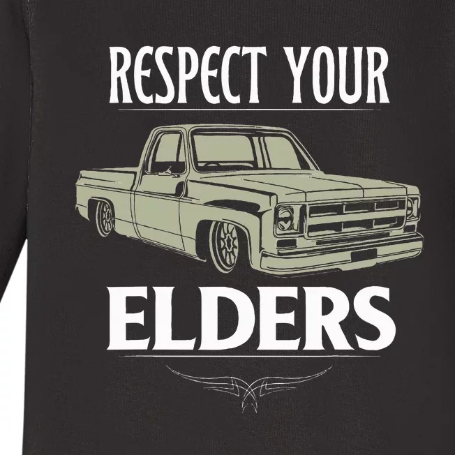 Respect Your Elders Funny Classic Pickup Truck Lovers Baby Long Sleeve Bodysuit