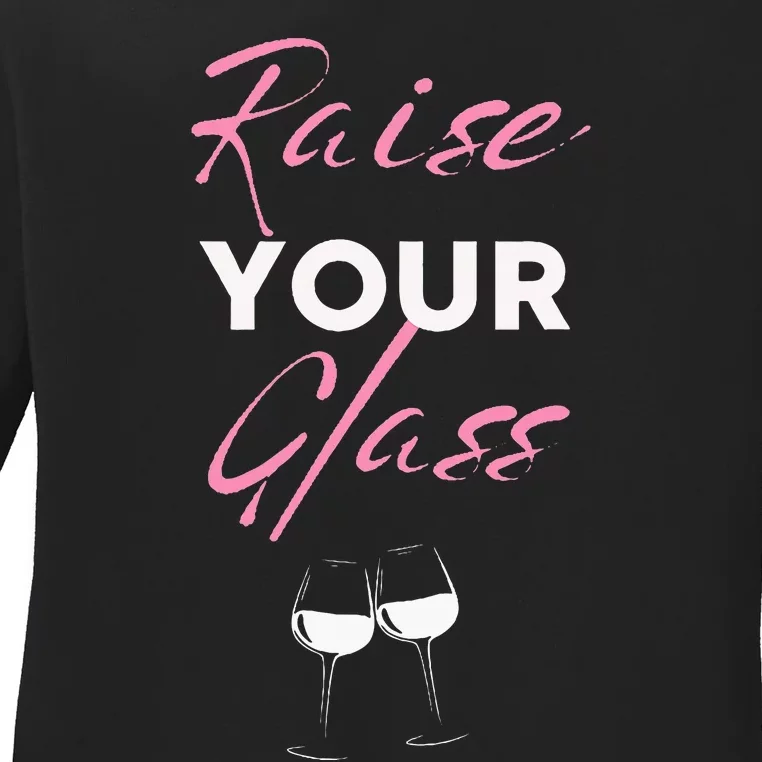 Raise Your Glass Print P..I.N.K Party Cheers Ladies Long Sleeve Shirt