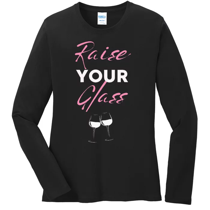 Raise Your Glass Print P..I.N.K Party Cheers Ladies Long Sleeve Shirt