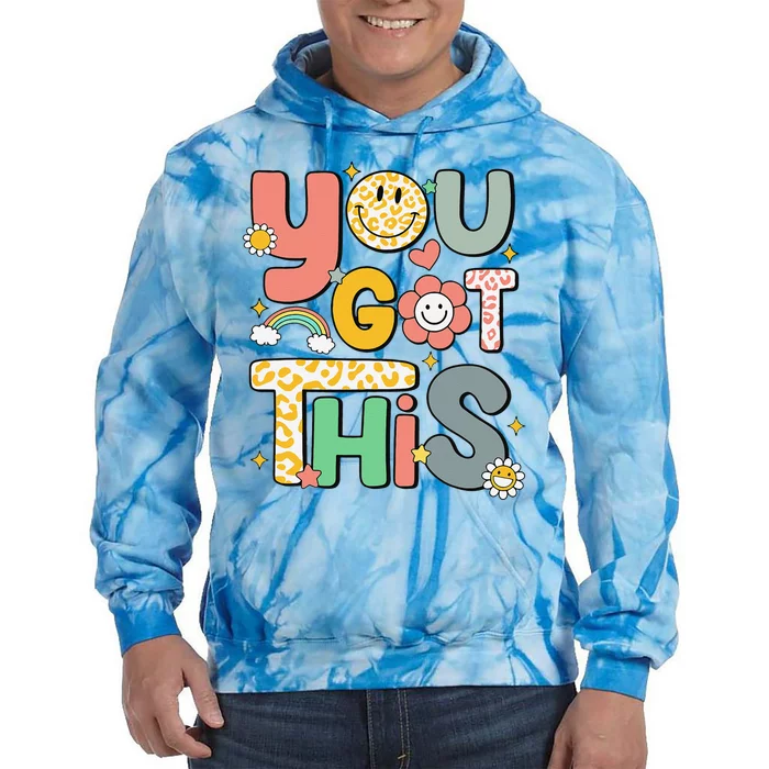 Retro You Got This Leopard Motivational Testing Day Tie Dye Hoodie