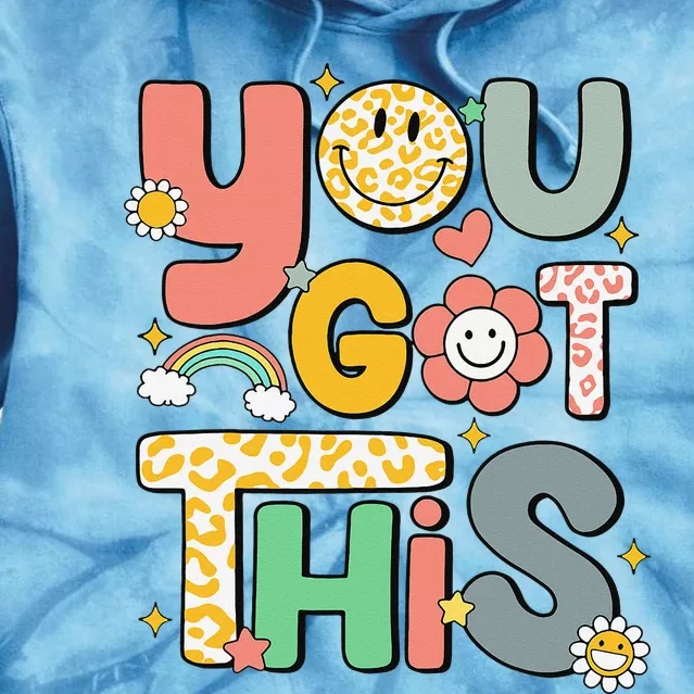 Retro You Got This Leopard Motivational Testing Day Tie Dye Hoodie