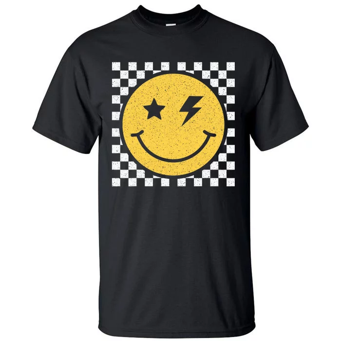 Retro Yellow Happy Face Checkered Pattern Smile Face Trendy Tall T-Shirt