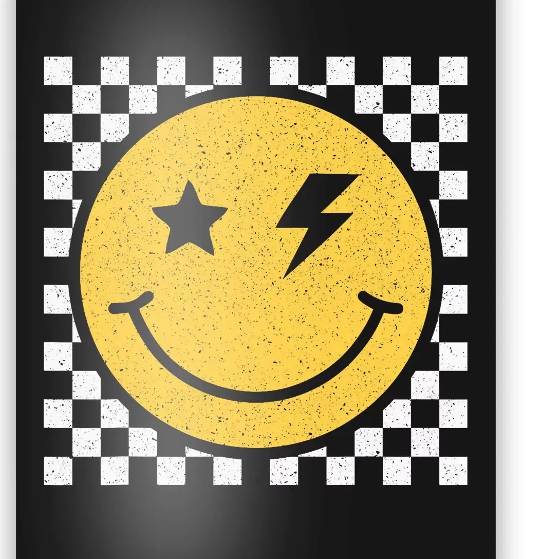 Retro Yellow Happy Face Checkered Pattern Smile Face Trendy Poster