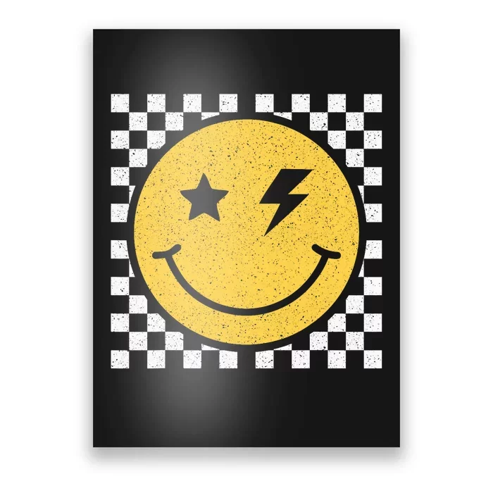 Retro Yellow Happy Face Checkered Pattern Smile Face Trendy Poster