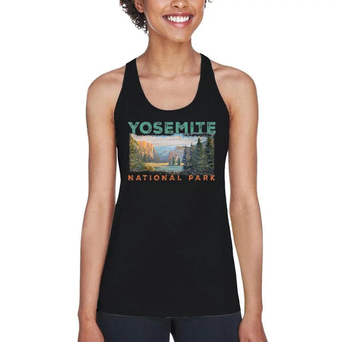 Retro Yosemite Halfdome Park Wyoming Mountain Hiking Women's Racerback Tank