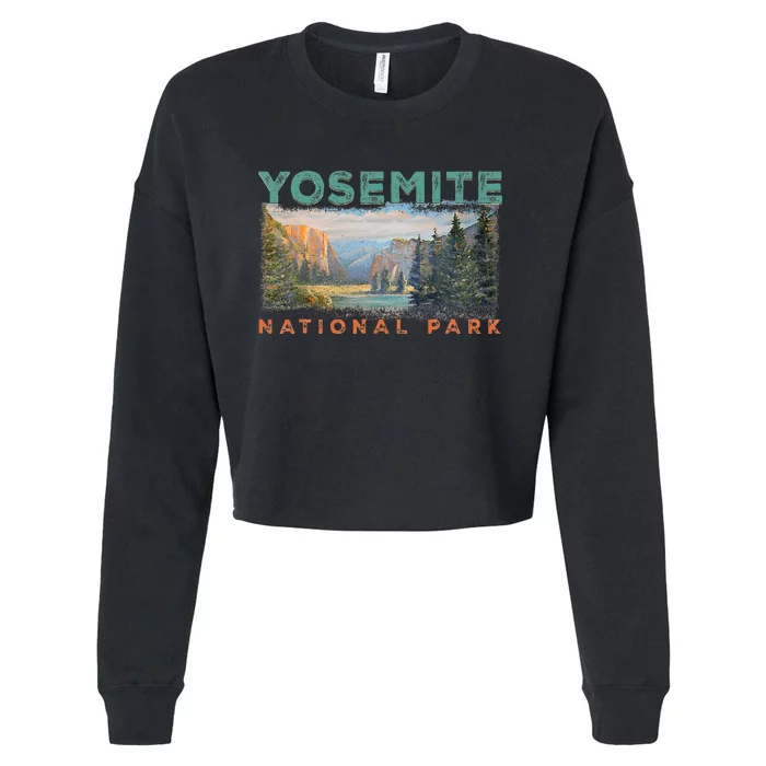 Retro Yosemite Halfdome Park Wyoming Mountain Hiking Cropped Pullover Crew