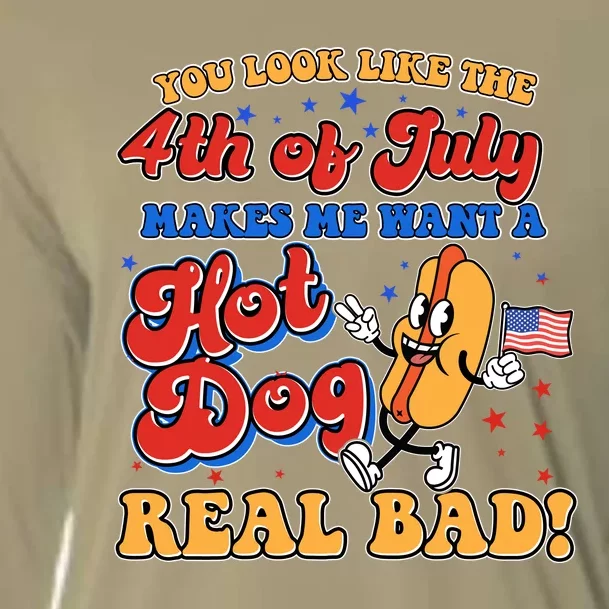 Retro You Look Like The 4th Of July Makes Me Want A Hot Dog Real Bad Cooling Performance Long Sleeve Crew