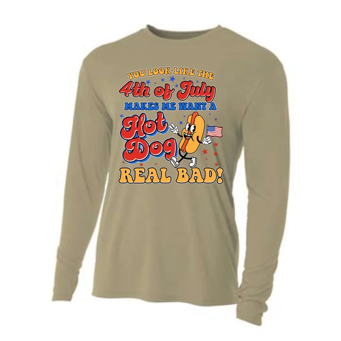 Retro You Look Like The 4th Of July Makes Me Want A Hot Dog Real Bad Cooling Performance Long Sleeve Crew