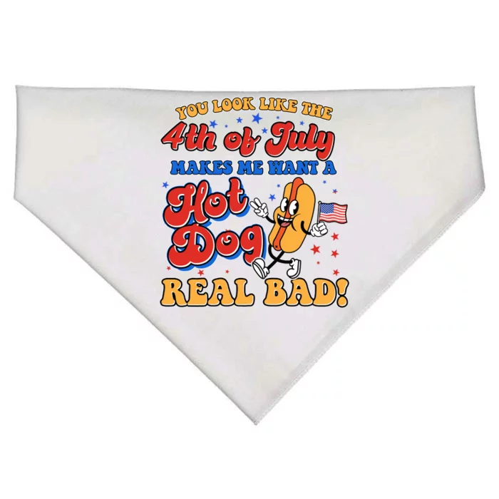 Retro You Look Like The 4th Of July Makes Me Want A Hot Dog Real Bad USA-Made Doggie Bandana