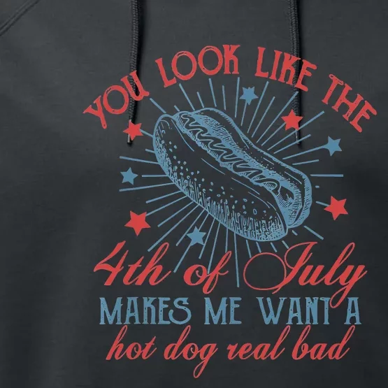 Retro You Look Like The 4th Of July Makes Me Want A Hot Dog Performance Fleece Hoodie