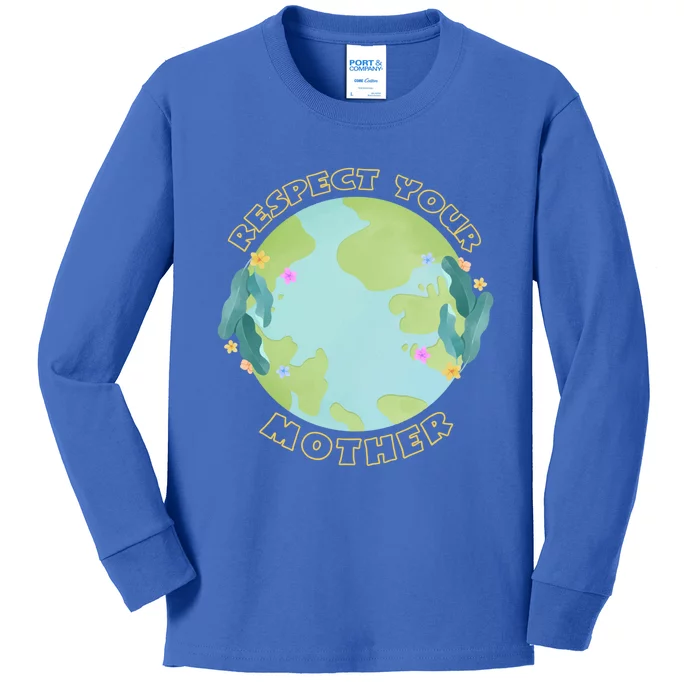 Respect Your Mother Earth Yellow Cool Gift Kids Long Sleeve Shirt