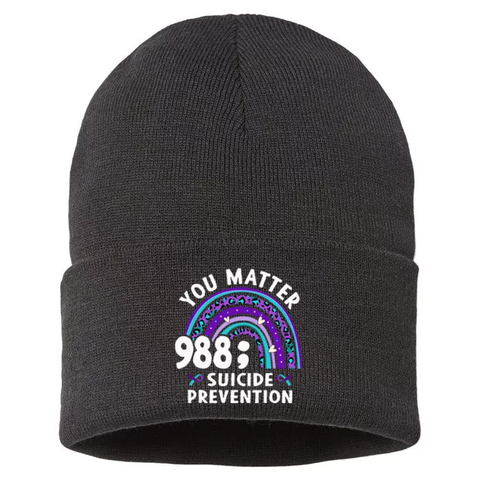 Rainbow You Matter 988 Suicide Prevention Awareness Ribbon Sustainable Knit Beanie